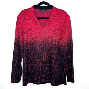 Ming Wang Cardigan Knit Raspberry Red Black Print Size 2X